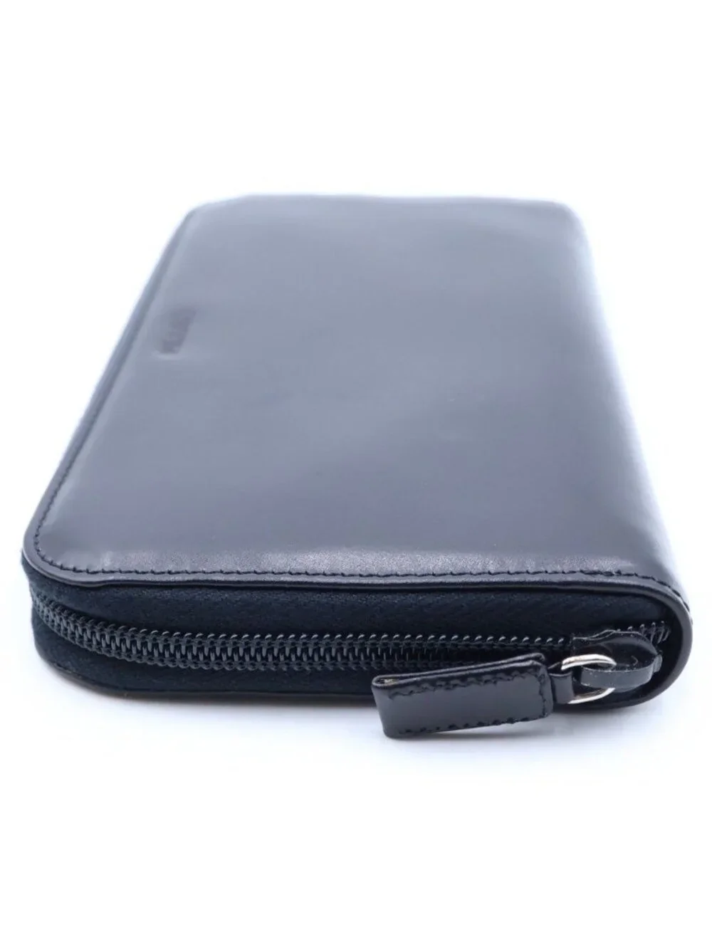 Prada Logo Zip Around Wallet Black Leather